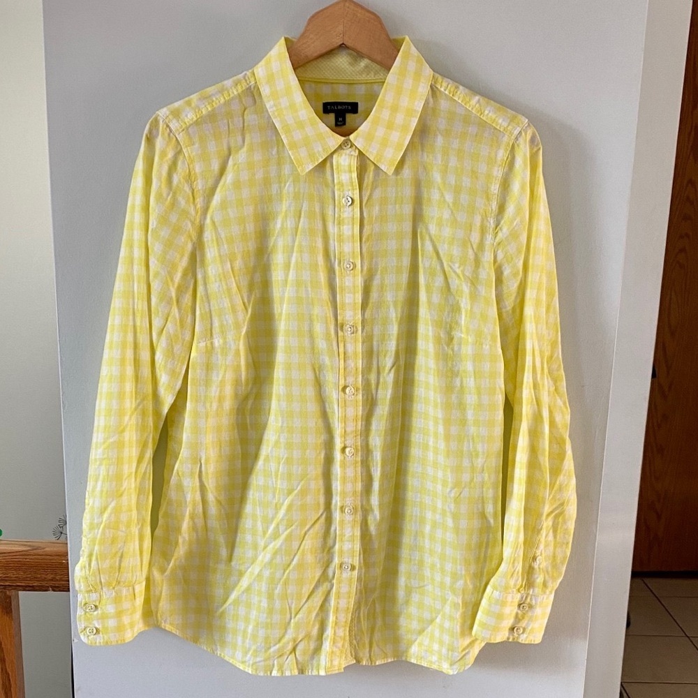Talbots Yellow Gingham 100% Cotton Button Down M